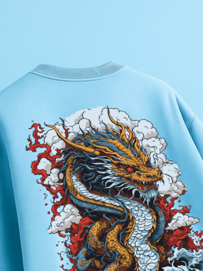 The Dragon puff print ocean blue T-shirt.
